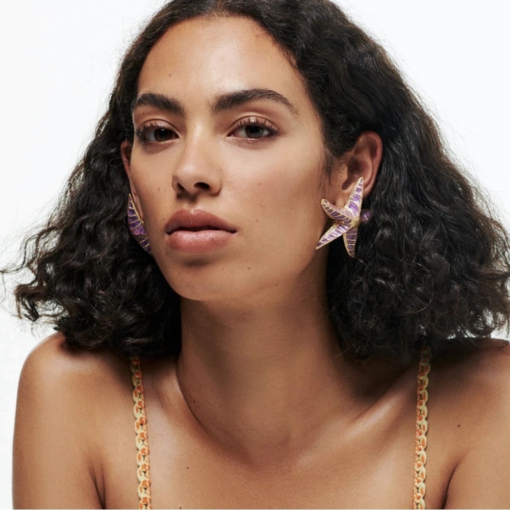 Purple Starfish Statement Earrings